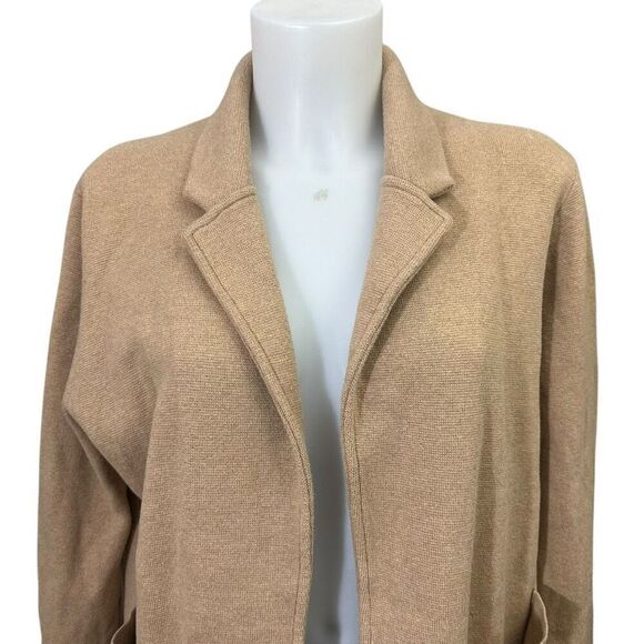 J. Crew 365 Light Tan Merino Wool Blend Open Front Notched Collar Cardigan‎ sz M - Picture 2 of 7